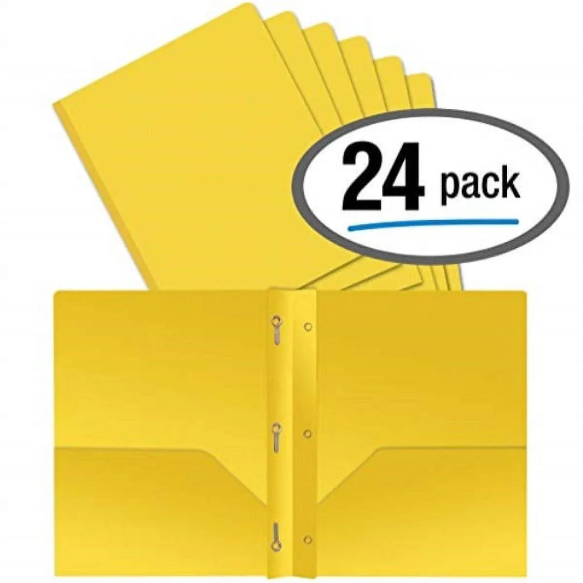 Better Office Products Yellow Plastic 2 Pocket Folders with Prongs, Heavyweight, Letter Size Poly Folders, 24 Pack, with 3 Metal Prongs Fastener