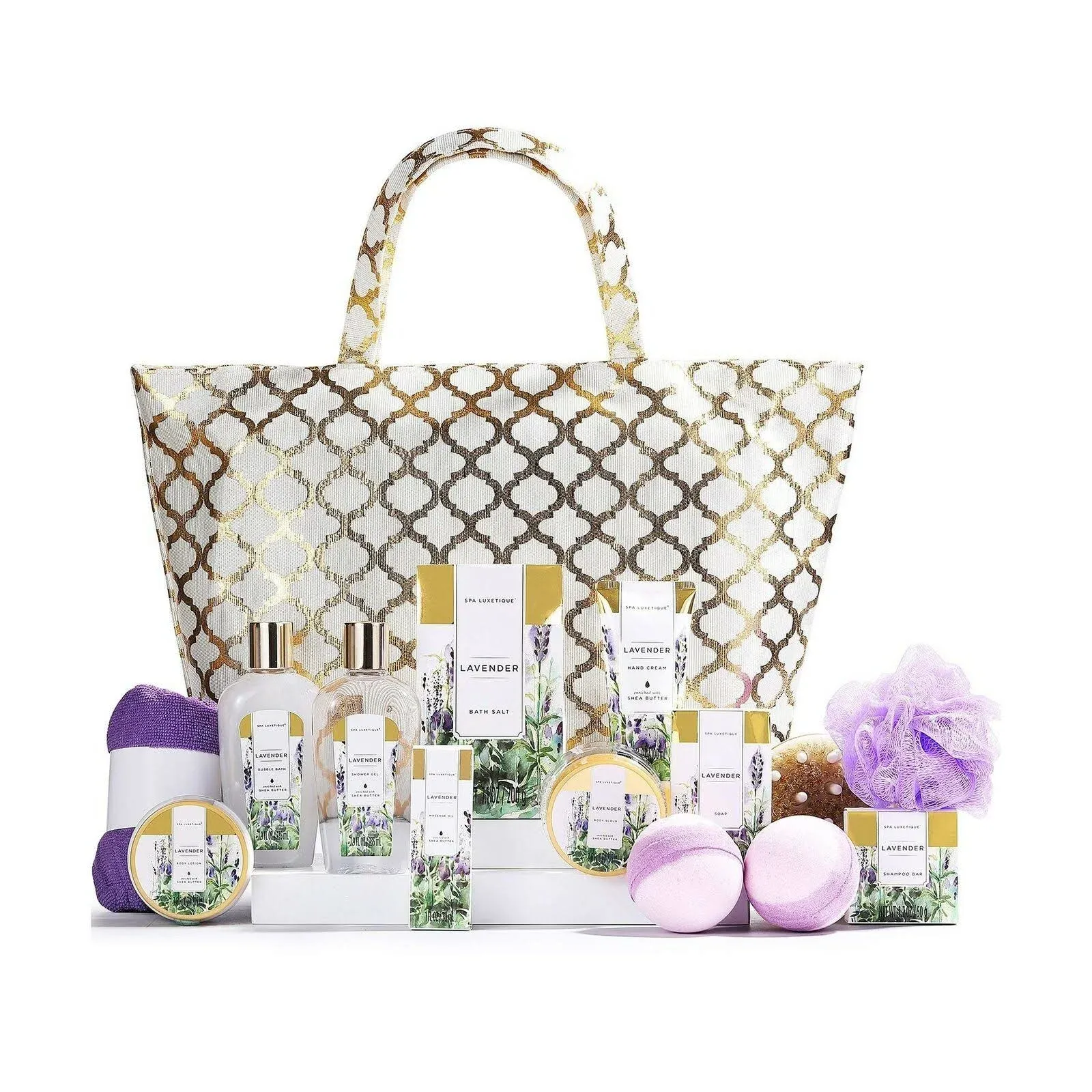 Spa Luxetique Bath Gift Sets for Women, 15 Pcs Lavender Spa Baskets for Her, Relaxing Birthday Holiday Christmas Gifts for Her