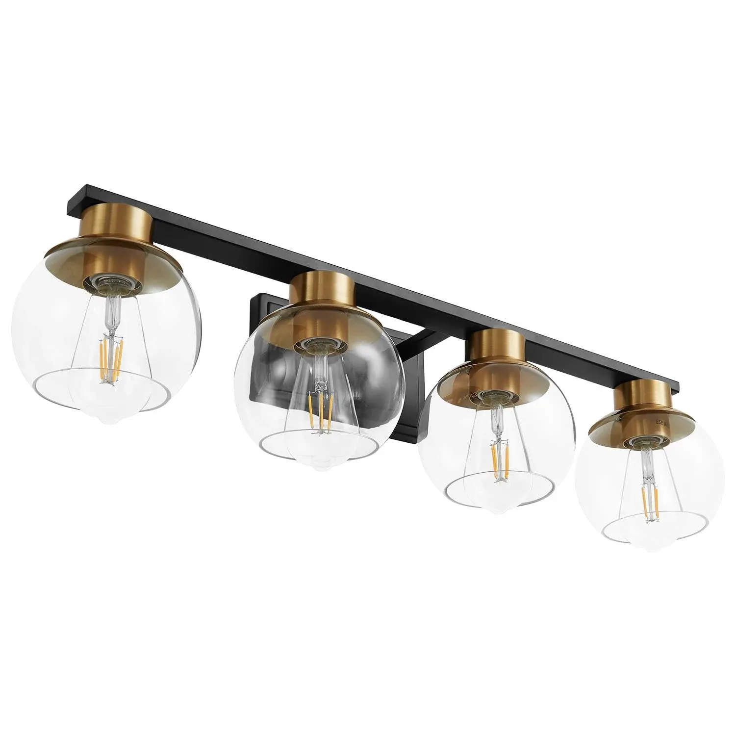 PAZALA 4 Light Black and Gold Bathroom Vanity Light Fixture Over Mirror Moder...