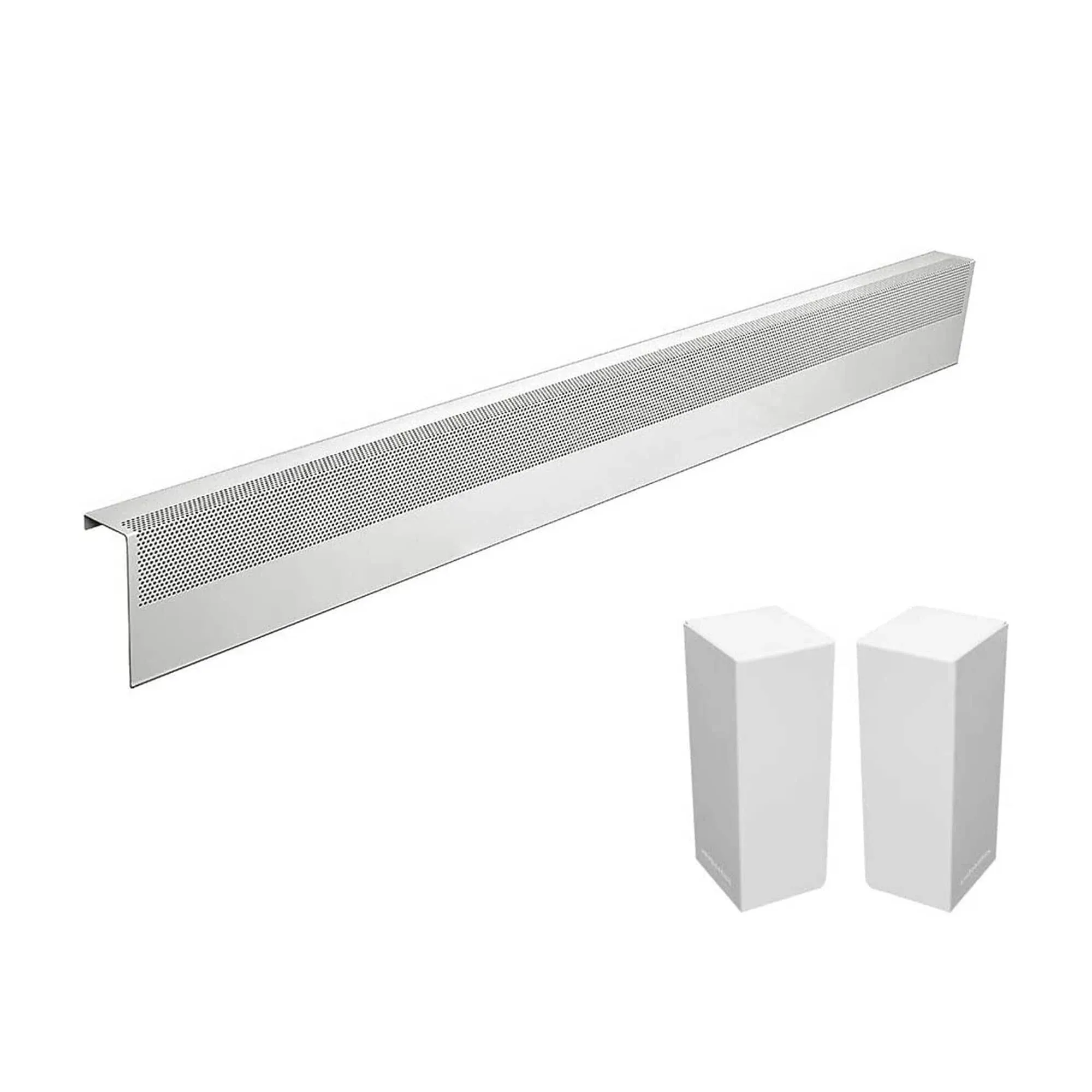 Baseboarders Basic Series 5 ft Galvanized Steel Easy Slip-On Baseboard Heater Cover + Left & Right Endcaps for Hydronic [Water] Systems - White [5 ft Cover + L&R End Caps Bundle]