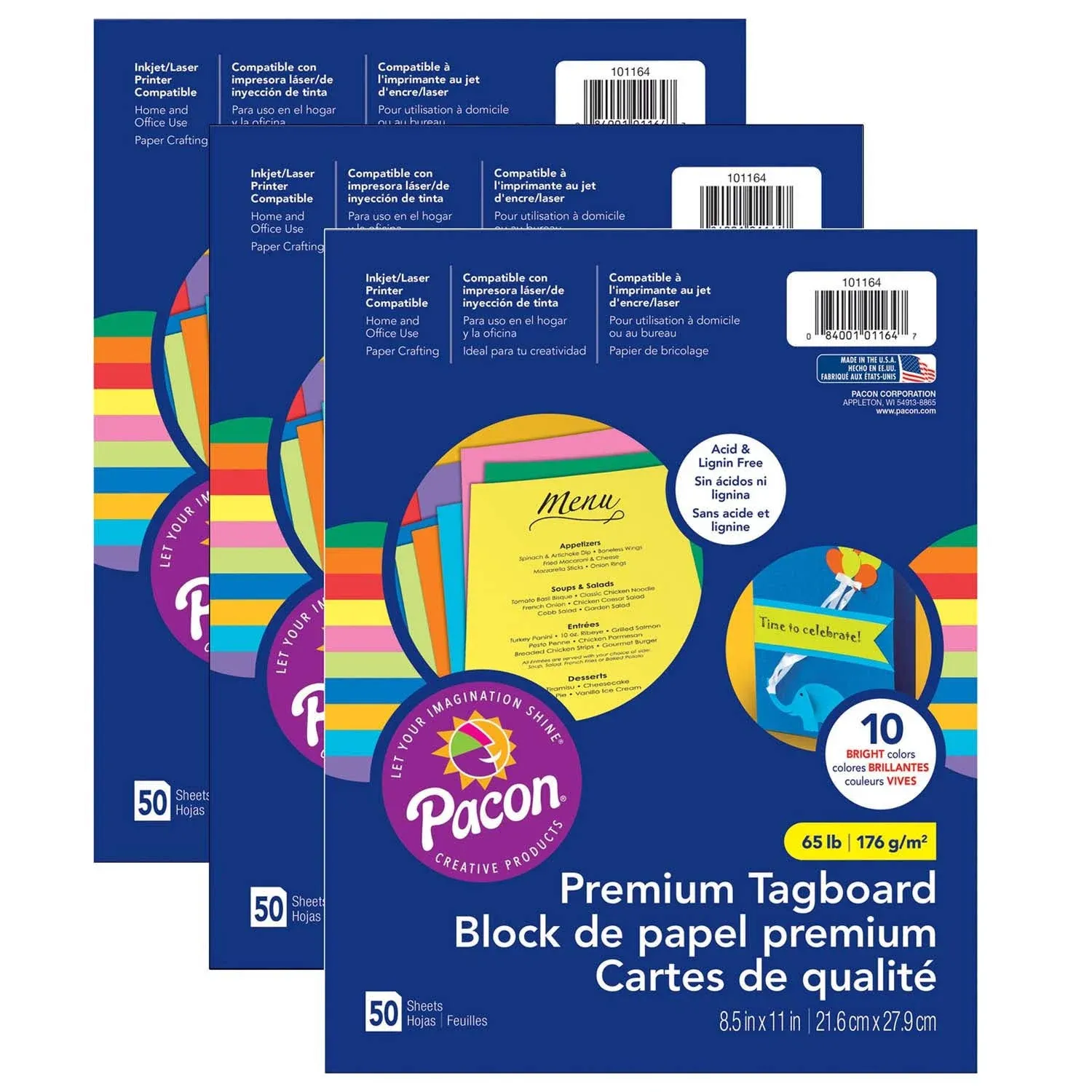 Pacon Premium Tagboard Assortment, 50 Sheets per Pack, 3 Packs