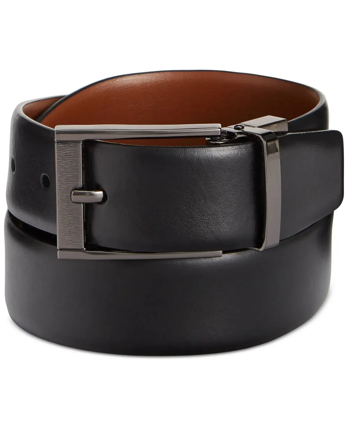 Perry Ellis Portfolio Men Reversible Black Brown Faux Leather Belt Size 36