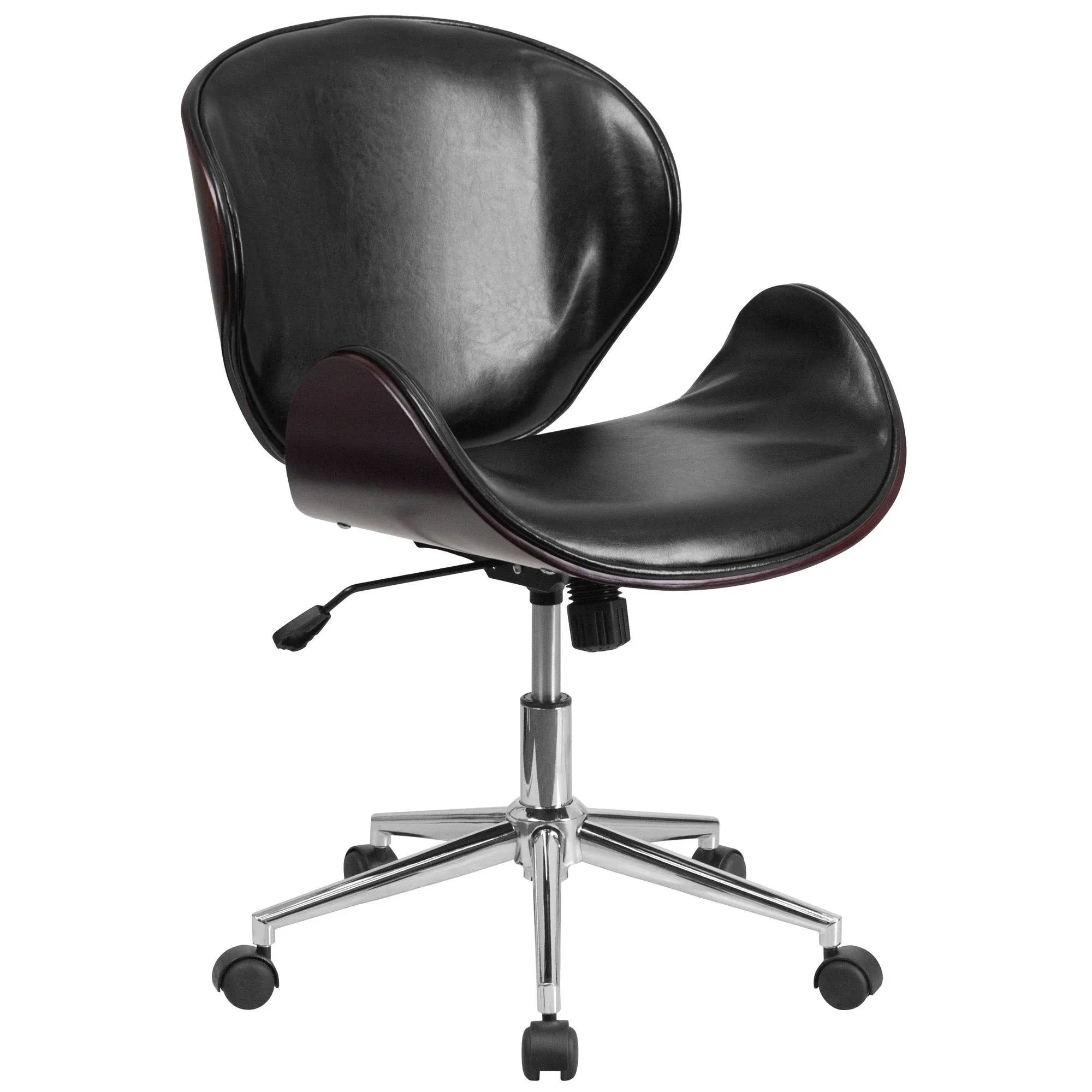 Flash Furniture Leather Swivel Office Chair, Black/Walnut