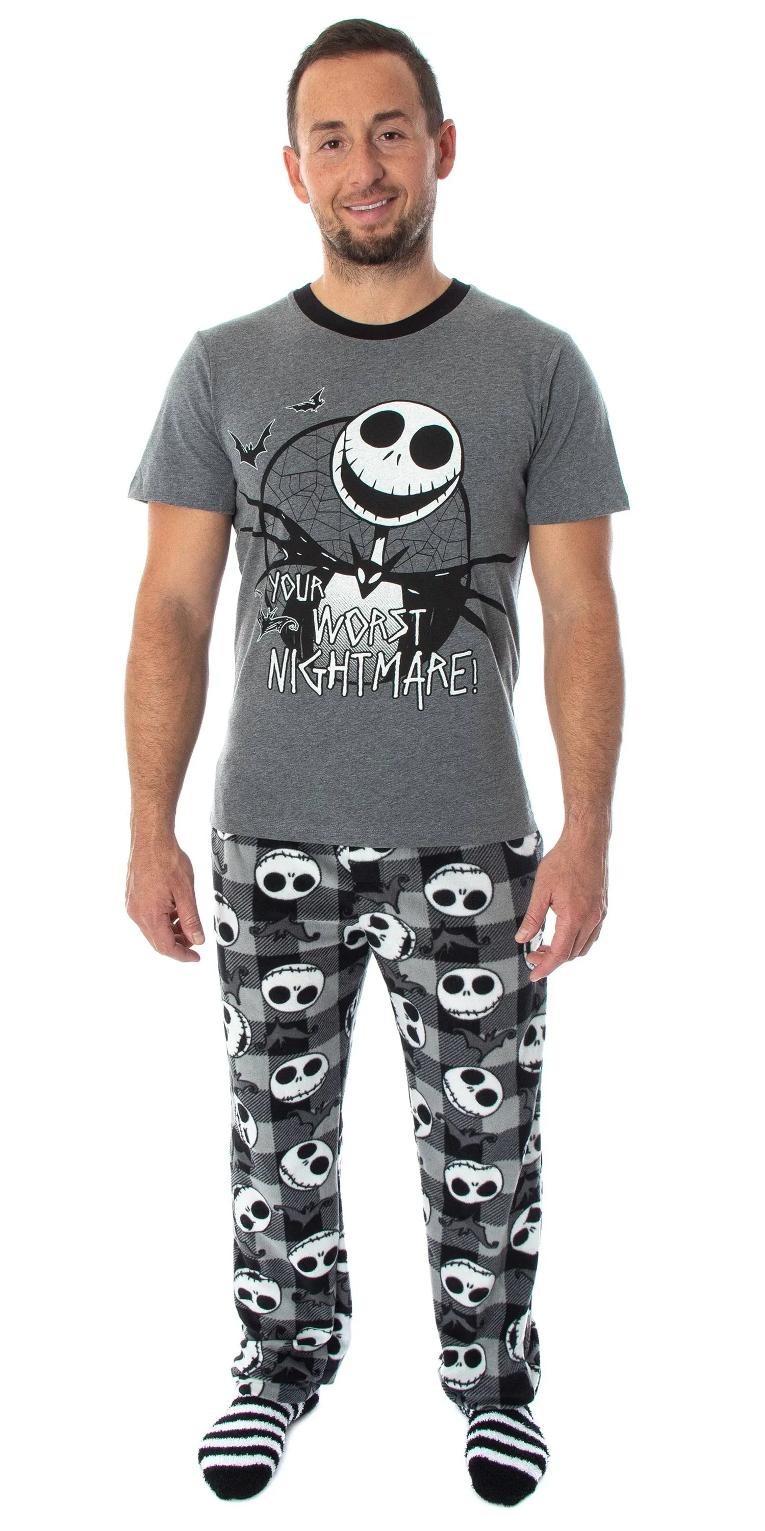 Seven Times Six Nightmare Before Christmas Jack Skellington 3 Piece Gift Set Pajama Pants, Shirt, and Cozy Socks