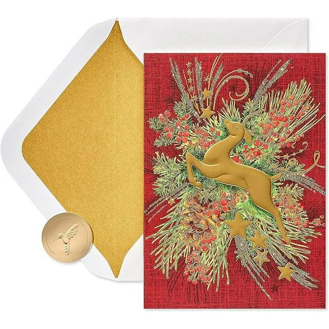 PAPyrus Christmas Cards Boxed Gold Holiday Reindeer