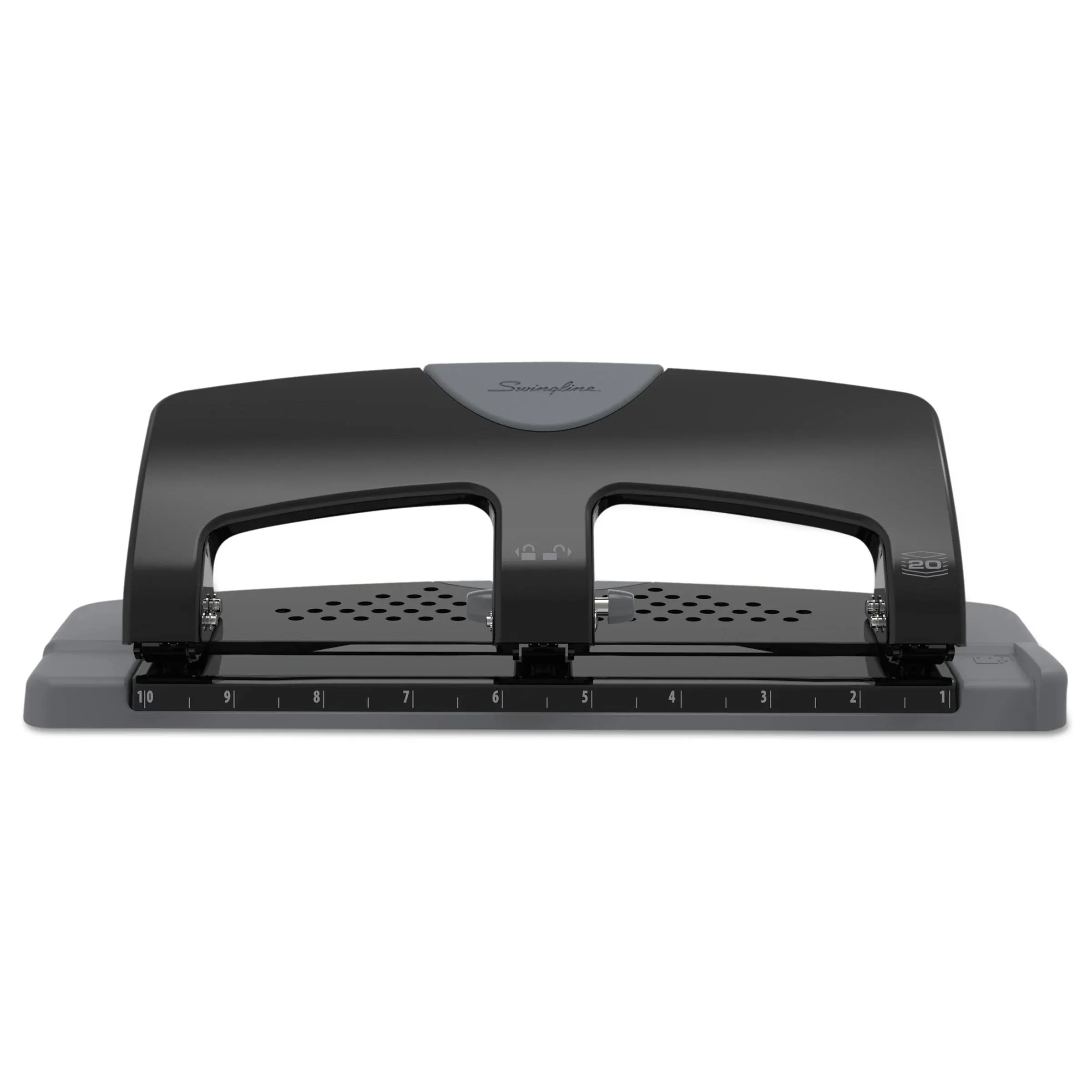 Swingline - 20-Sheet SmartTouch Three-Hole Punch, 9/32" Holes, Black/Gray