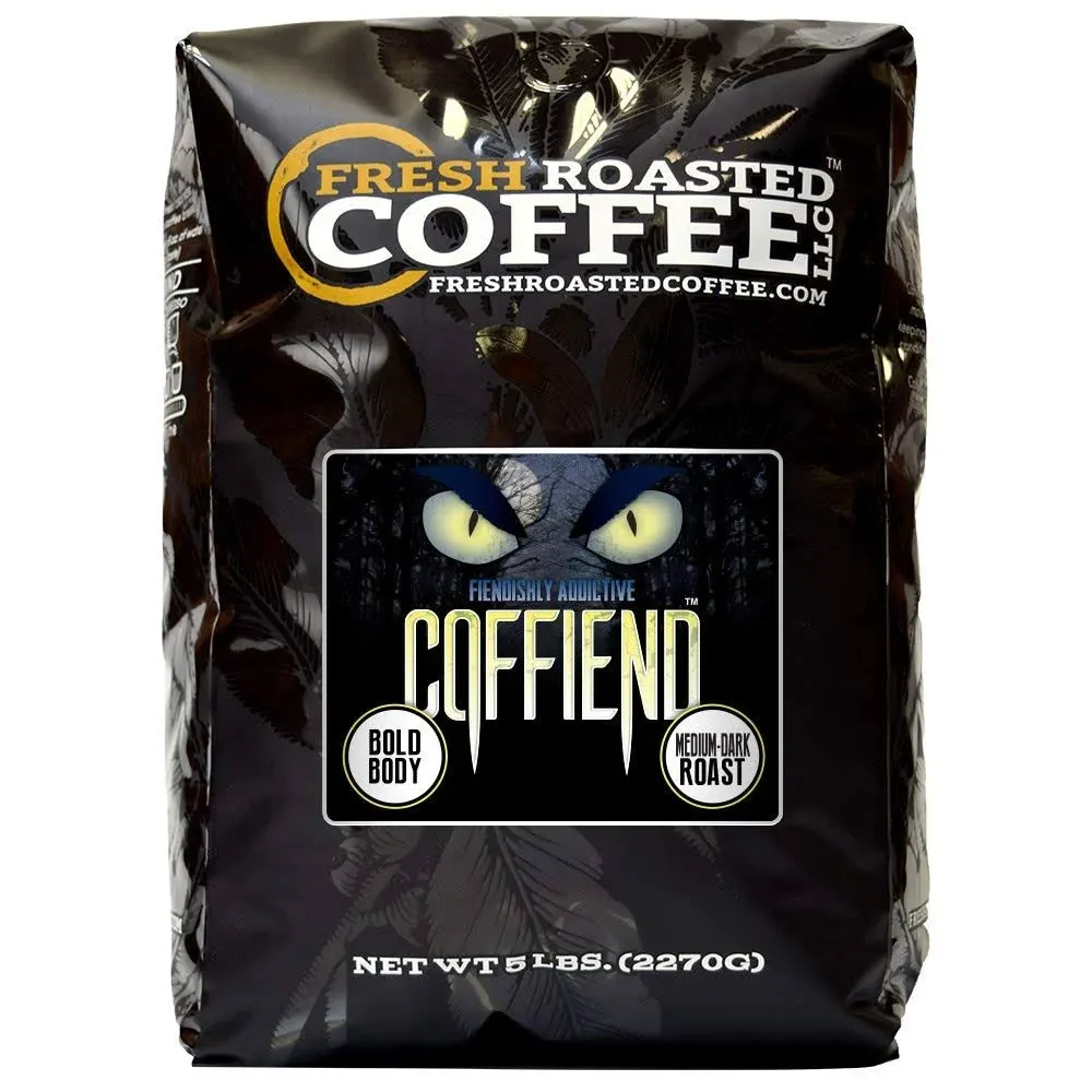 Fresh Roasted Coffee, Coffiend, 5 lb (80 oz), Med-Dark Roast, Kosher, Whole Bean