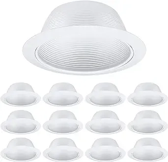 TORCHSTAR 12-Pack 6 Inch Classic White Recessed Light Trim, Step Baffle with Detachable Ring, Full Metal, for 6 Inch Recessed Can, Fit Halo/Juno Remodel Recessed Housing, White