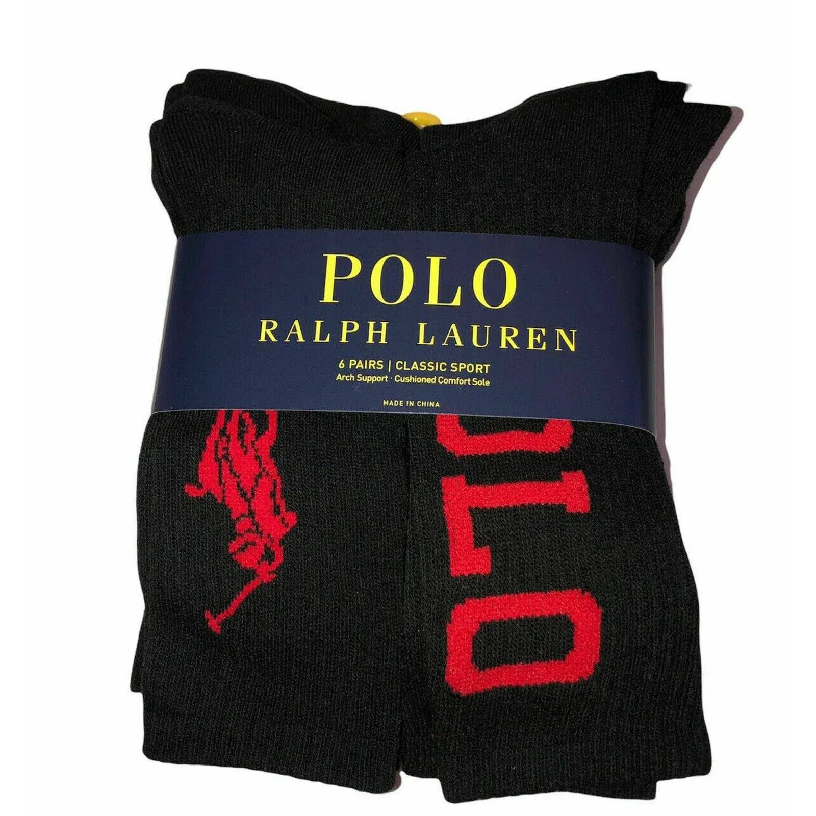 Polo by Ralph Lauren Underwear & Socks | Polo Ralph Lauren 6 Pack Classic Sport Socks | Color: Black/Red | Size: Os | Traderbeepro's Closet