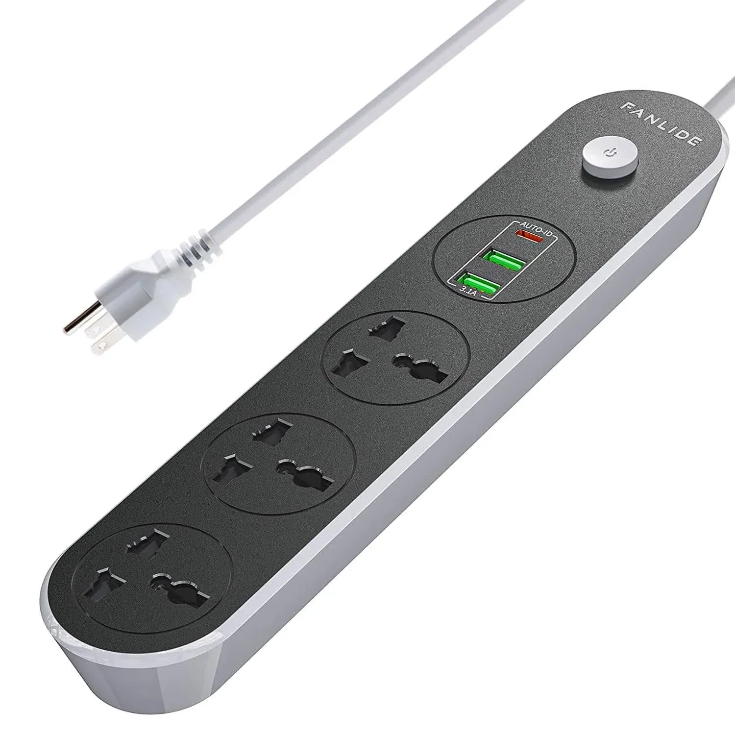 FANLIDE Power Strip with USB Ports, 6ft Power Cord, 2500W Circuit Breaker, 3 ...