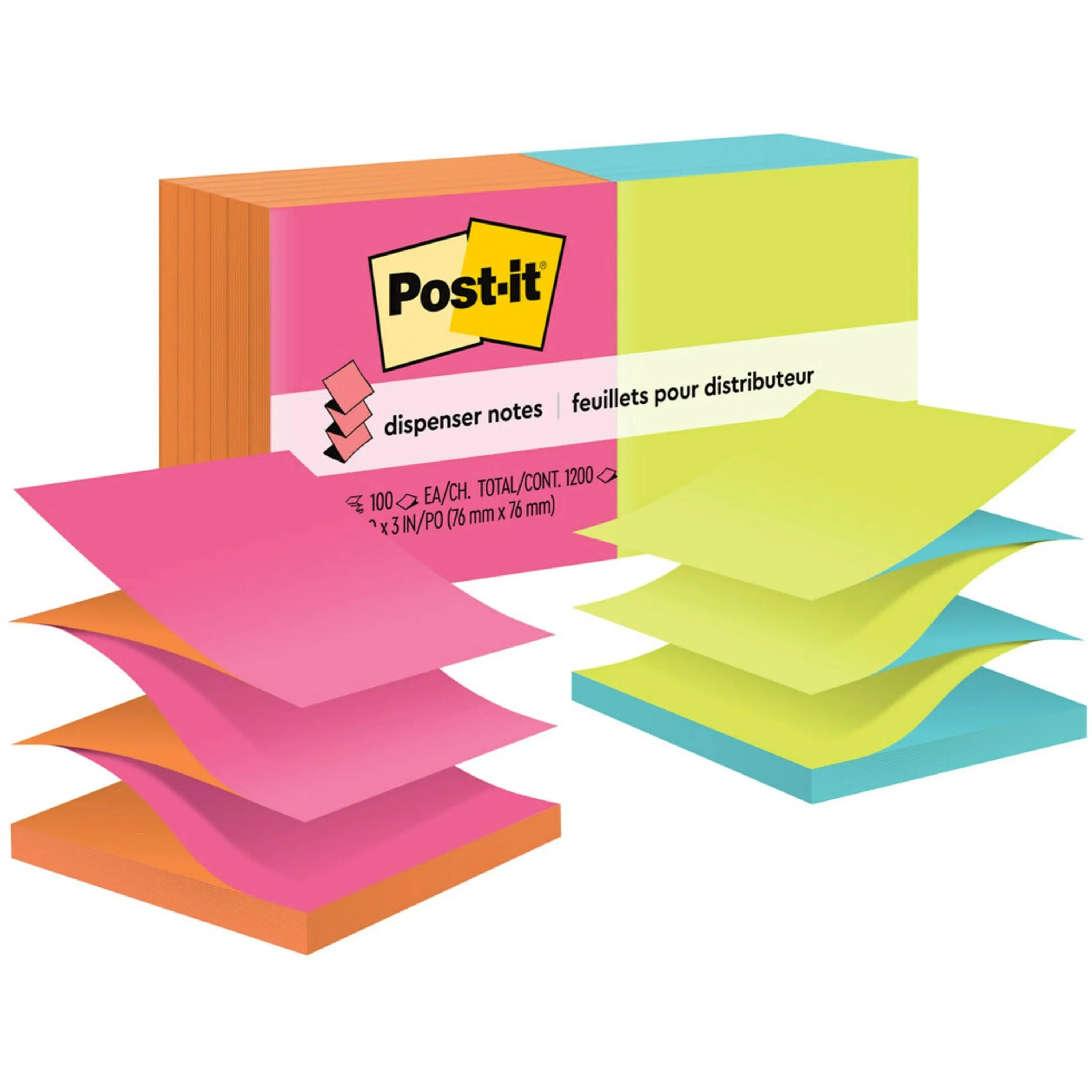 Post-it R330NALT Original Pop-up Refill, Alternating Cape Town Colors, 3 x 3, 100-Sheet, 12/Pack