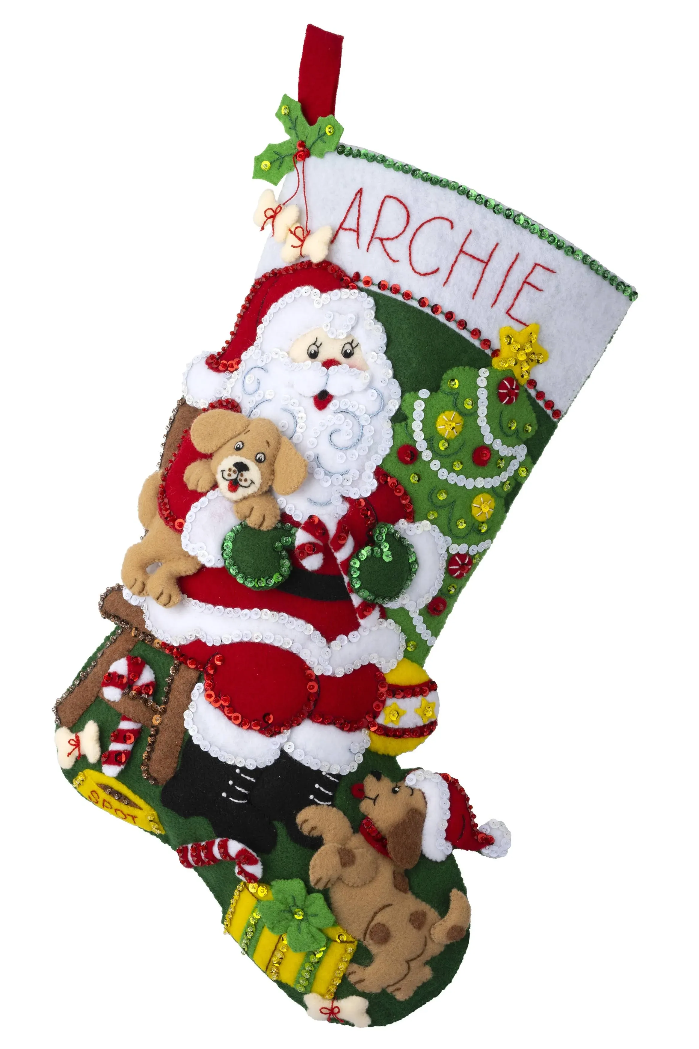 Bucilla Felt Stocking Applique Kit Jolly Pups Santa