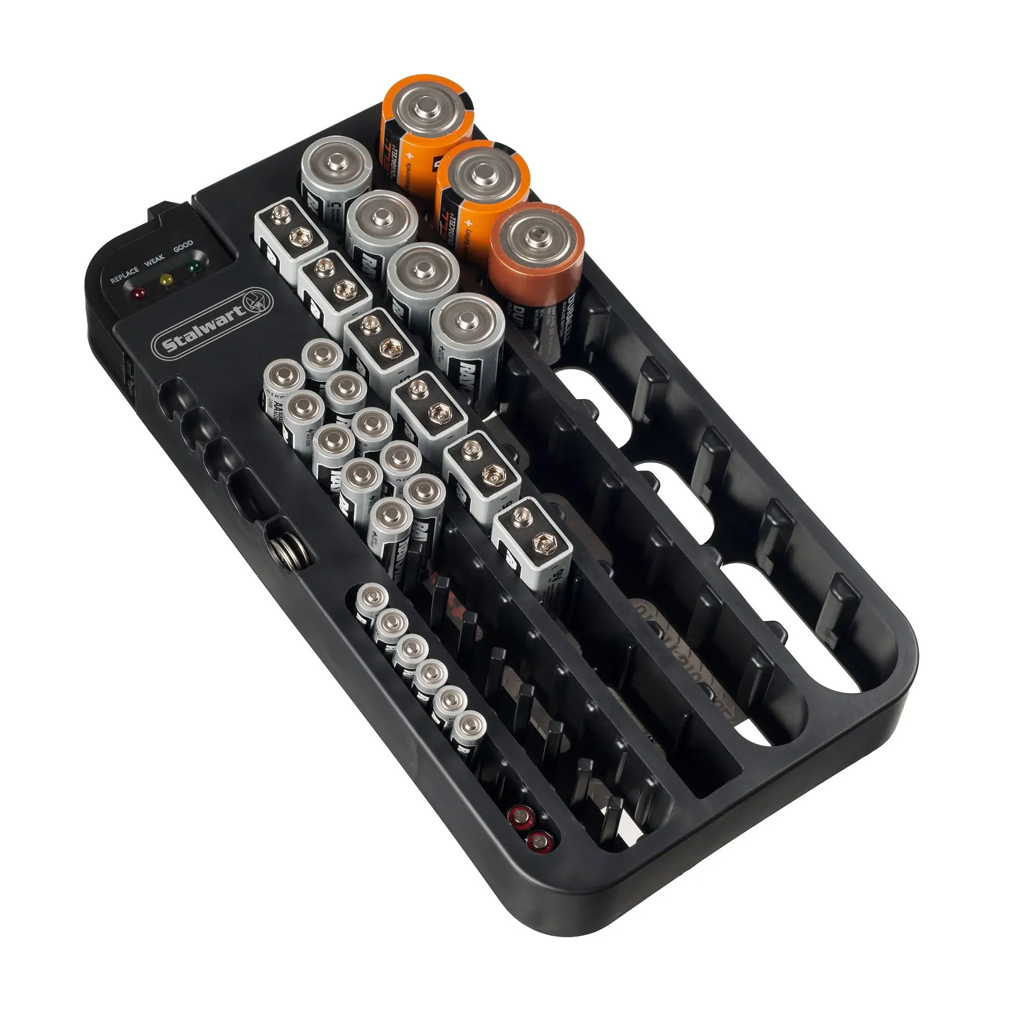 Stalwart Battery Organizer Caddy with Tester - Holds Over 70 Batteries