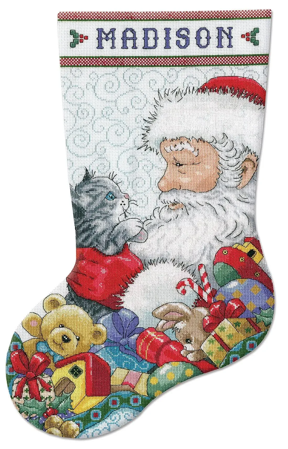 Design Works 17&quot; Santa &amp; Kitten Counted Cross Stitch Stocking Kit