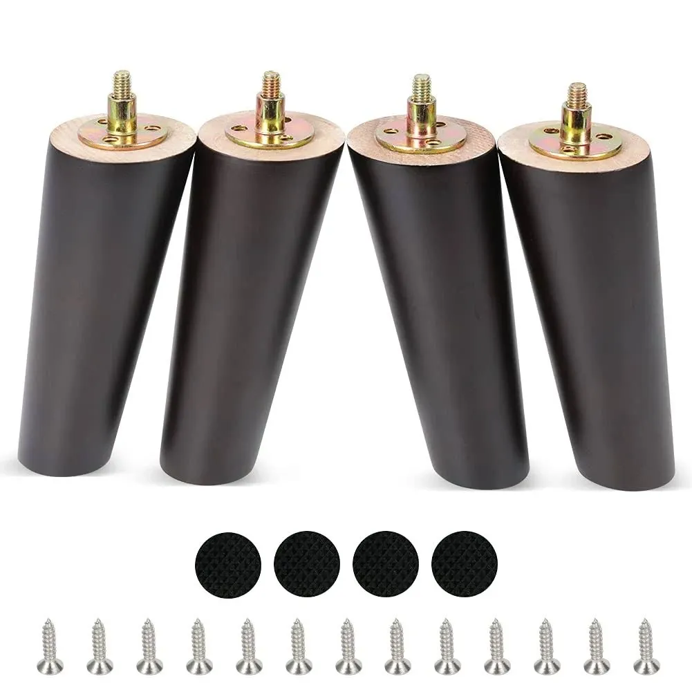 CtopoGo Wooden Solid Wood Round Furniture Legs 6 Inch Set of 4 Mid-Century Modern Sofa Replacement Parts Couch Bed Coffee Chair Desk Table Feet Legs with Pre-Drilled Bolts