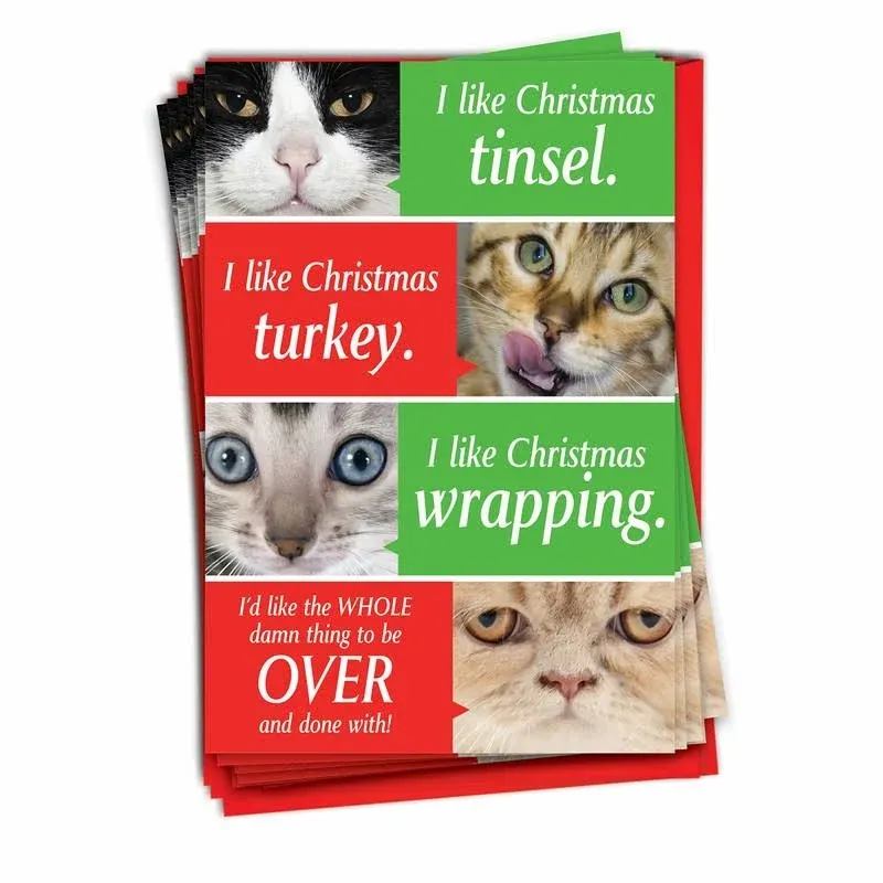 12 Funny Christmas Cards (1 Design, 12 Cards) - Cats Worried B1900  | eBay