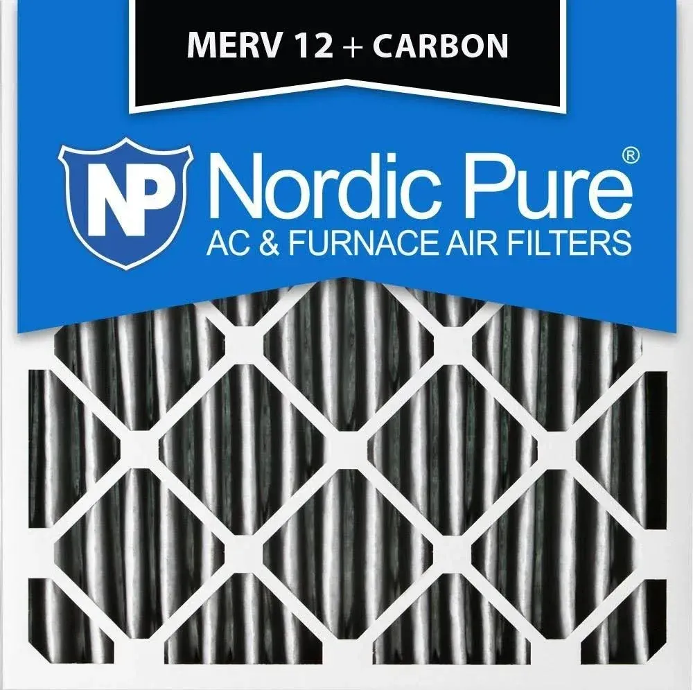 Nordic Pure 20x20x1 MERV 12 Pleated Plus Carbon AC Furnace Air Filters 6 Pack