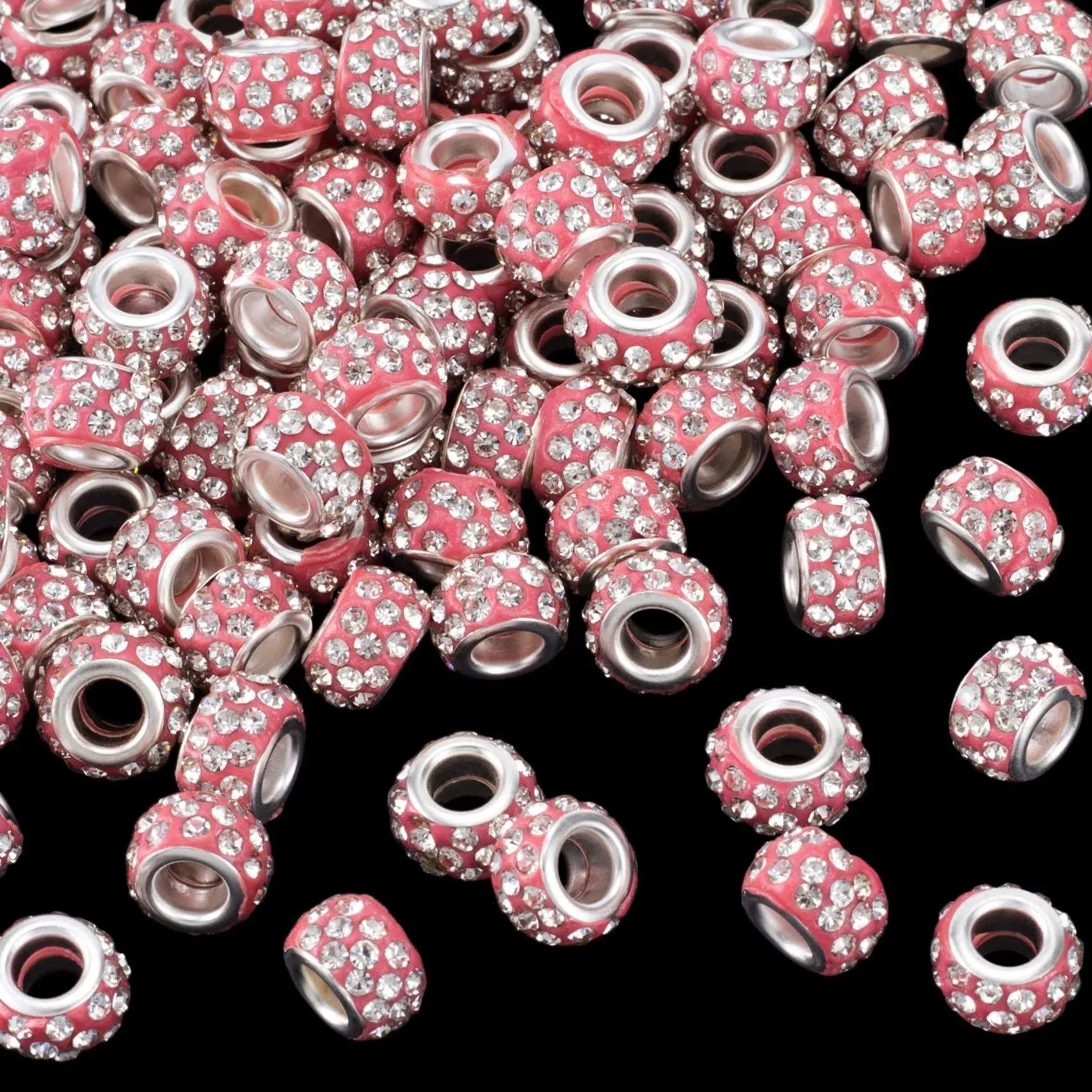 ANCIRS 100pcs 12mm Large Hole Rhinestone European Beads, Small, Red 