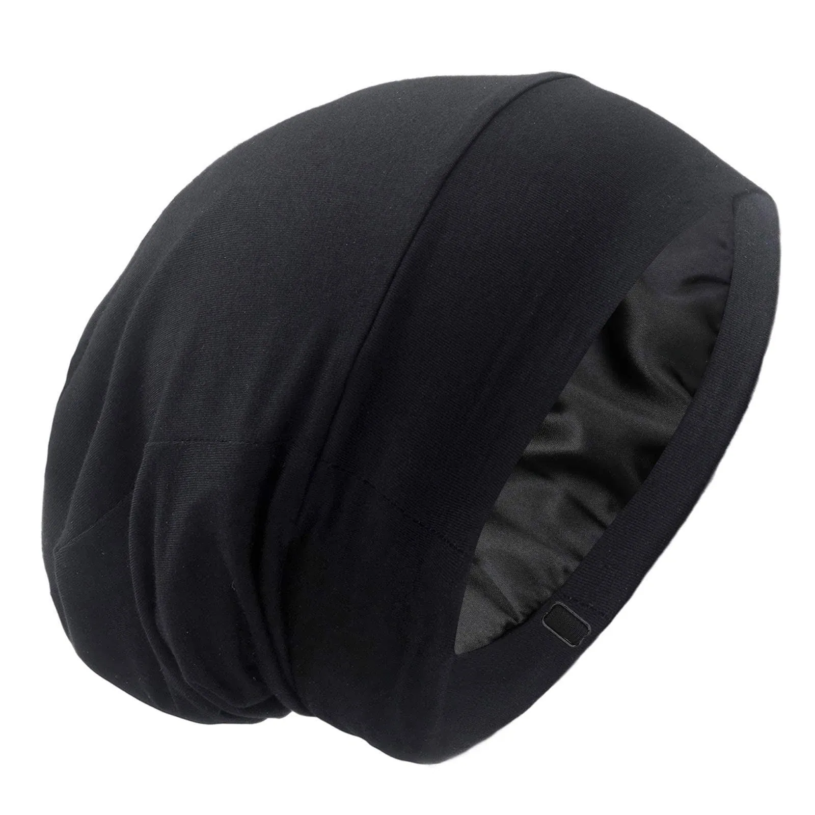 GB Selected Silky Satin Lined Bonnet Sleep Cap - Adjustable Stay On All Night Hair Wrap Cover Slouchy Beanie for Curly Protection Women and, Black