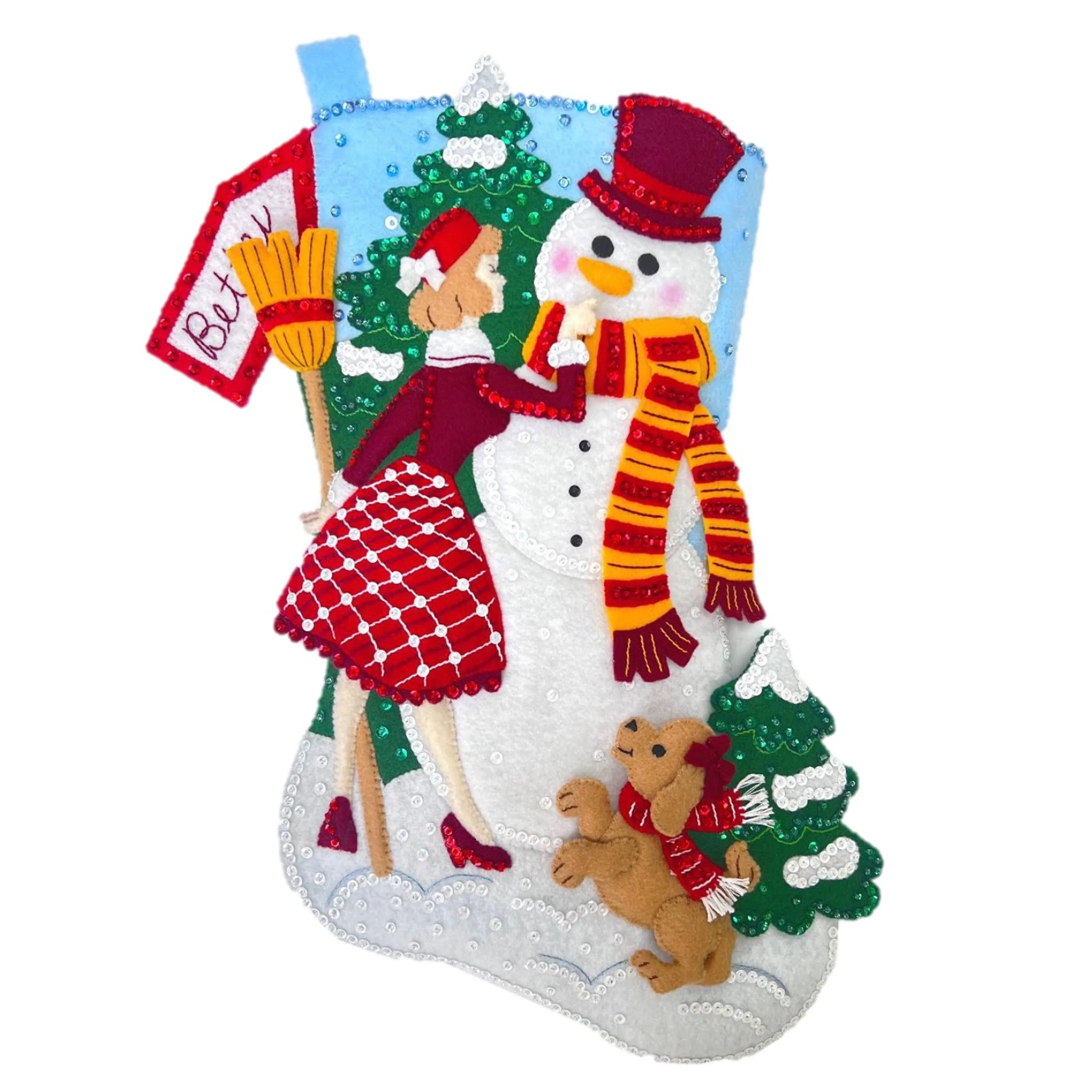 Bucilla Felt Stocking Applique Kit 18&#034;  Long Date With A Snowman 89535E