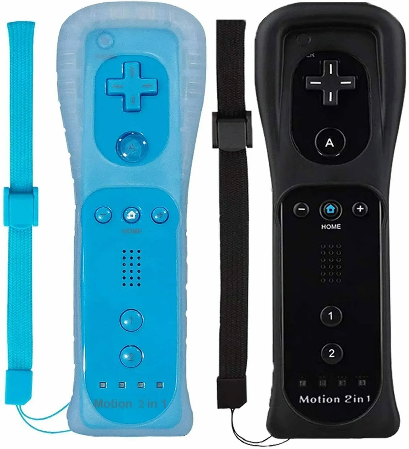 ECRAB Wii Remote Controller (2 Pack) with Motion Plus Compatible with Wii and Wii U Console Wii Remote Controller with Shock Function (Black+Blue)