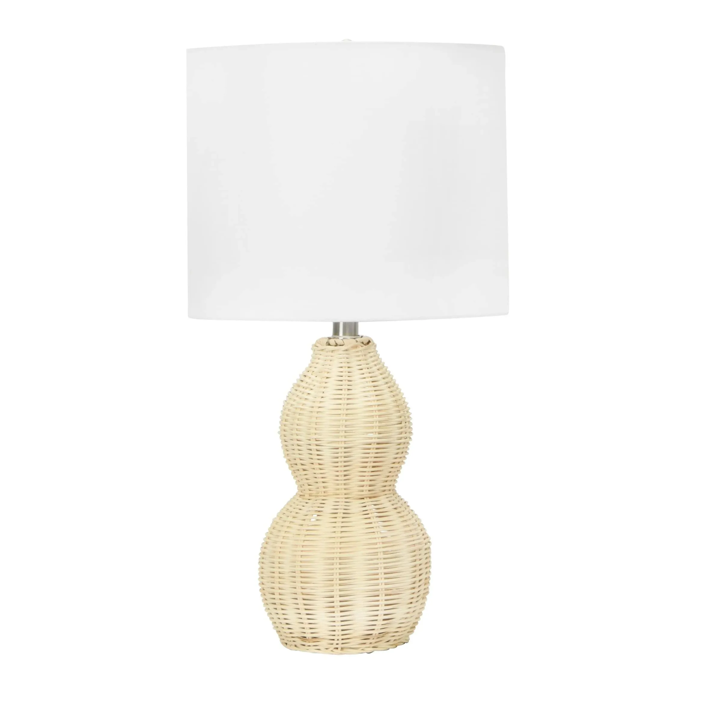 Creative Co-Op Boho Sculptural Woven Rattan Table Lamp with White Linen Shade, Natural