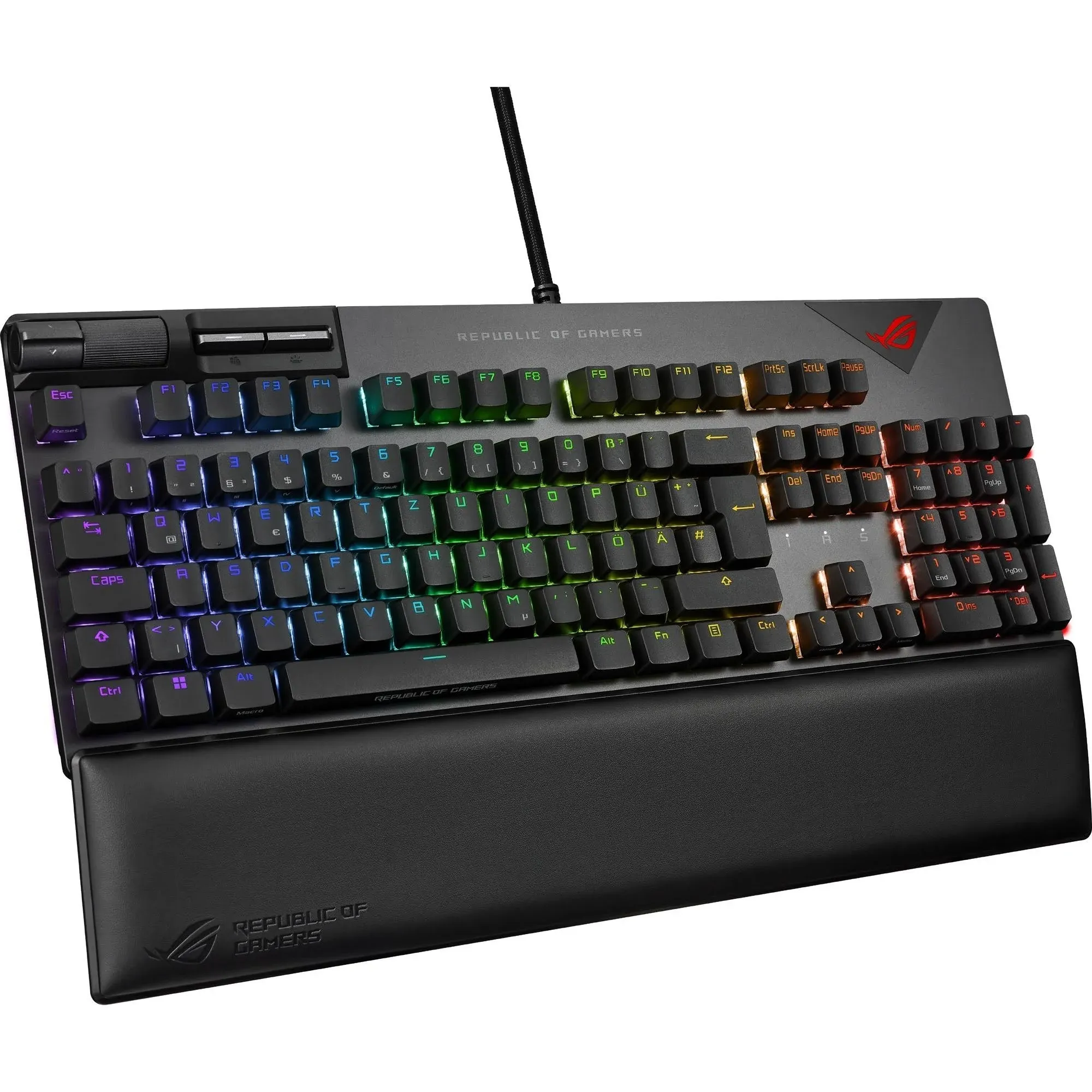 ASUS ROG Strix Flare II 100% RGB Gaming Keyboard, ROG NX Blue Mechanical switches, ABS Engraved keycaps, 8k Hz Polling, Sound-dampening Foam, Media Controls, USB passthrough, Wrist Rest-Black