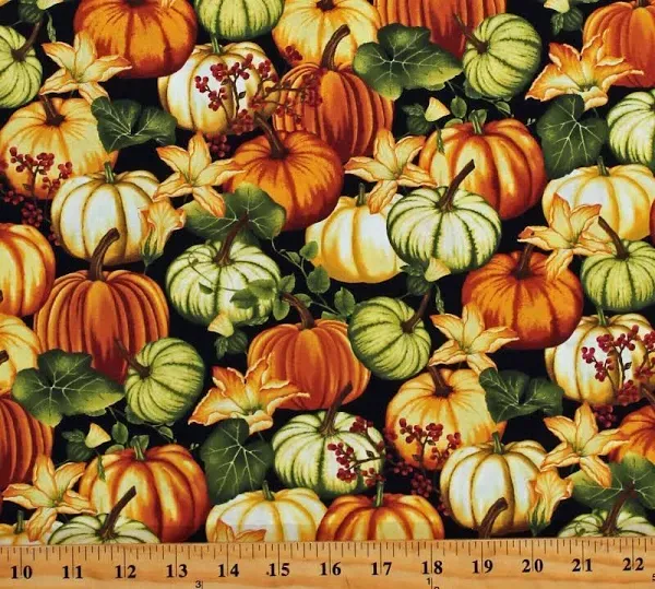 Studio E Cotton Pumpkins Harvest Thanksgiving Autumn Fabric Print