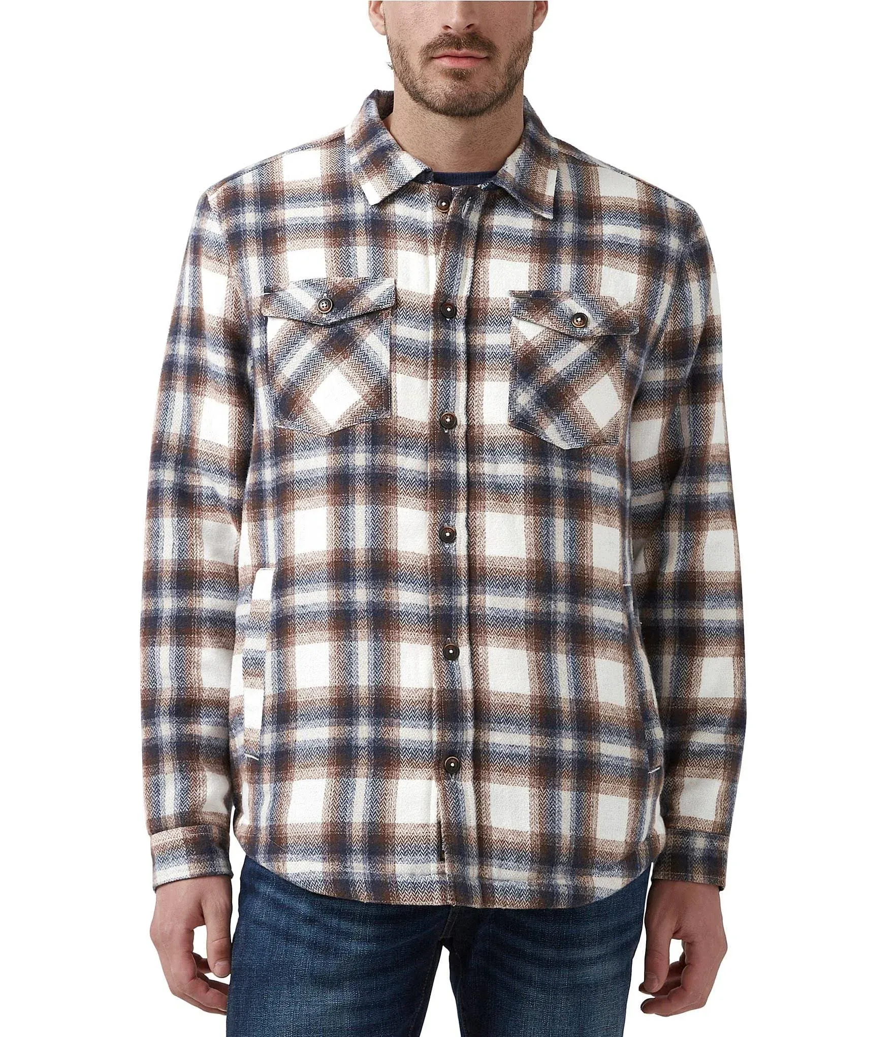 Buffalo David Bitton Men's Jagig Plaid Flannel Shacket Milk M