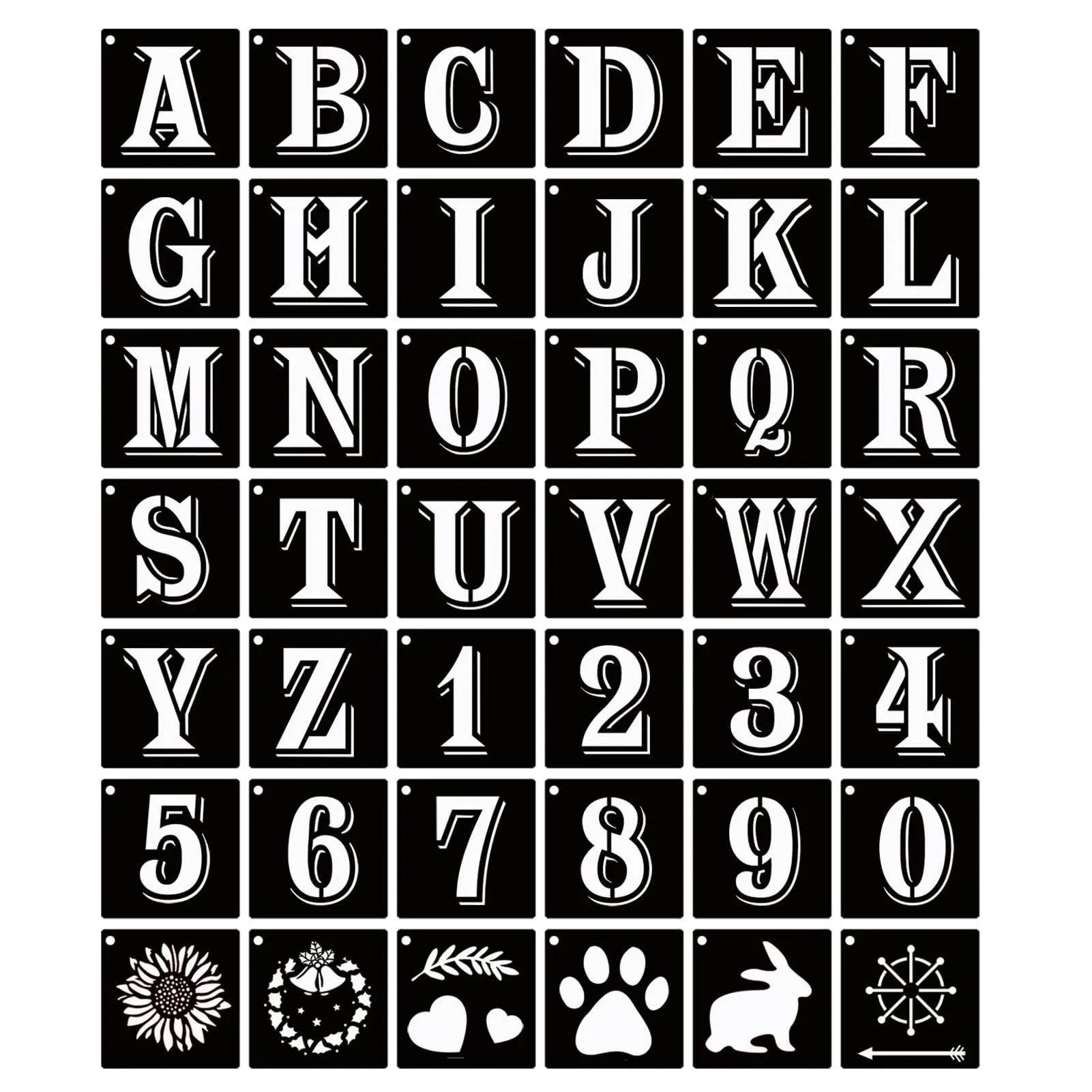 YEAJON Letter Stencils Symbol Numbers Craft Stencils 42 Pcs Reusable Alphabet Templates Interlocking Stencil Kit for Painting on Wood