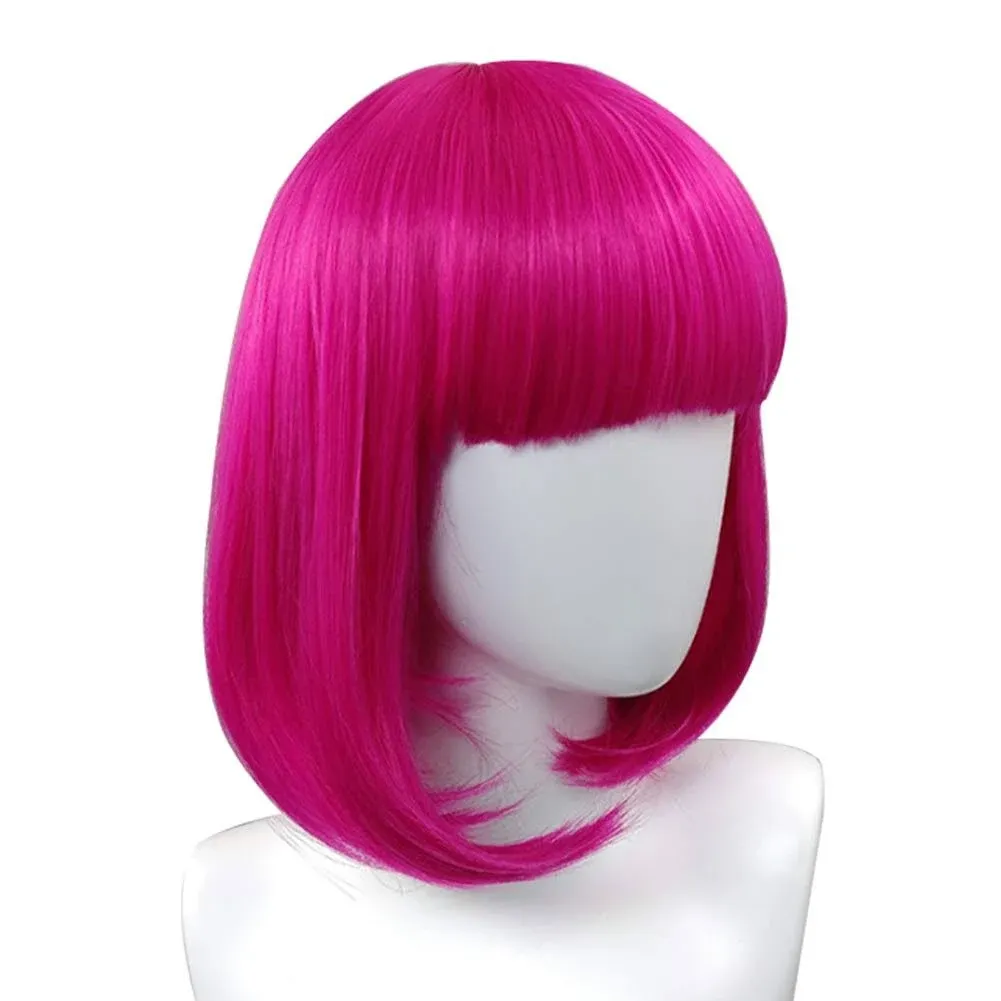 My Luna Hot Pink Wig for Women Short Bob Wigs with Bangs Synthetic Straight ...