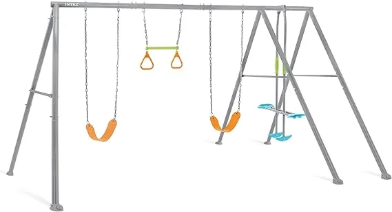 Intex Two Feature Colored Playground Swing Set with Trapeze Bar for Kids, Gray