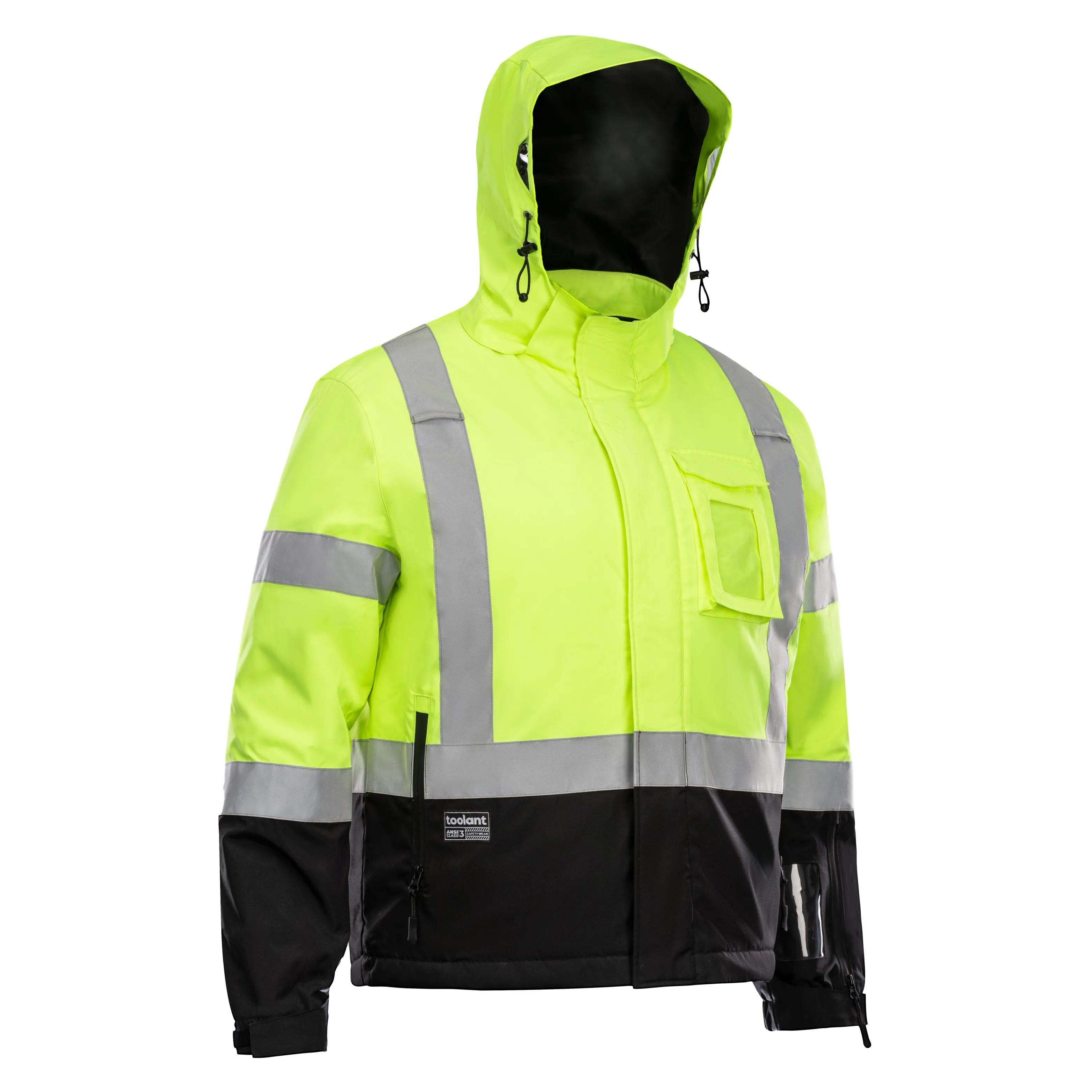 Reflective Waterproof Safety Jacket for Men - High Visibility, Insulated, Comfortable, Multiple Pockets - Designed for Work, Construction, and Outdoor, Yellow, L