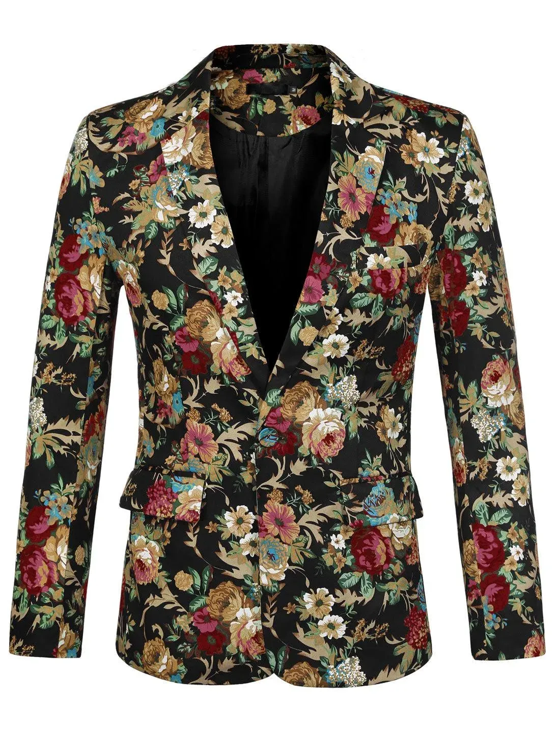 Unique Bargains Men's Floral Print Long Sleeve Single Breasted Casual Blazer Jacket, Golden