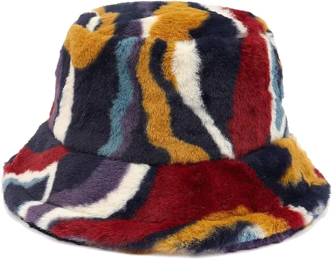 Fuzzy Bucket Hat for Women Furry Fur Bucket Hat Winter Warm Plush Fisherman Fluffy Sherpa Bucket Hat