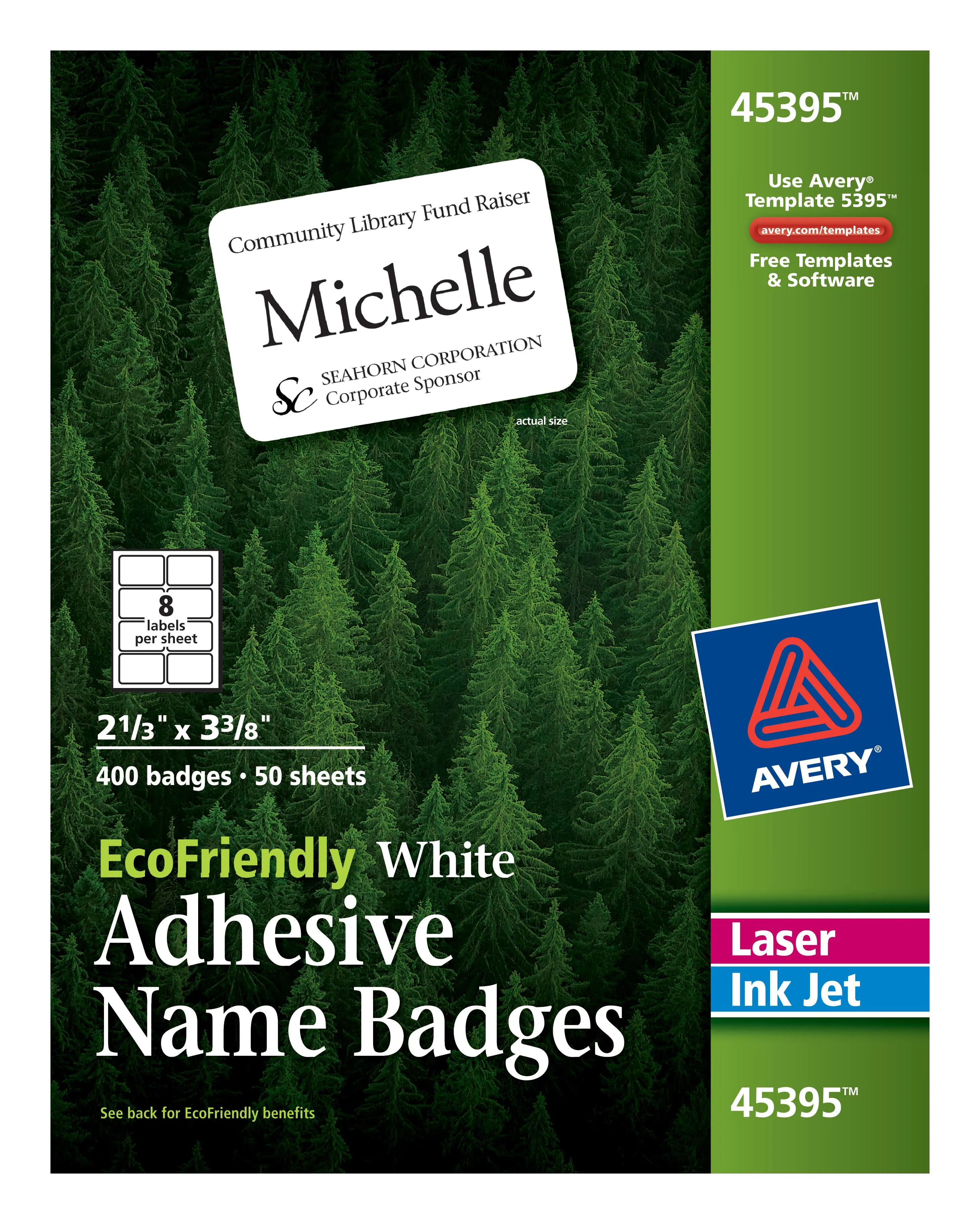 Avery® EcoFriendly Recycled Name Tags, 2-1/3" x 3-3/8", White, Removable, 400 Printable Name Badges (45395) | Avery.com