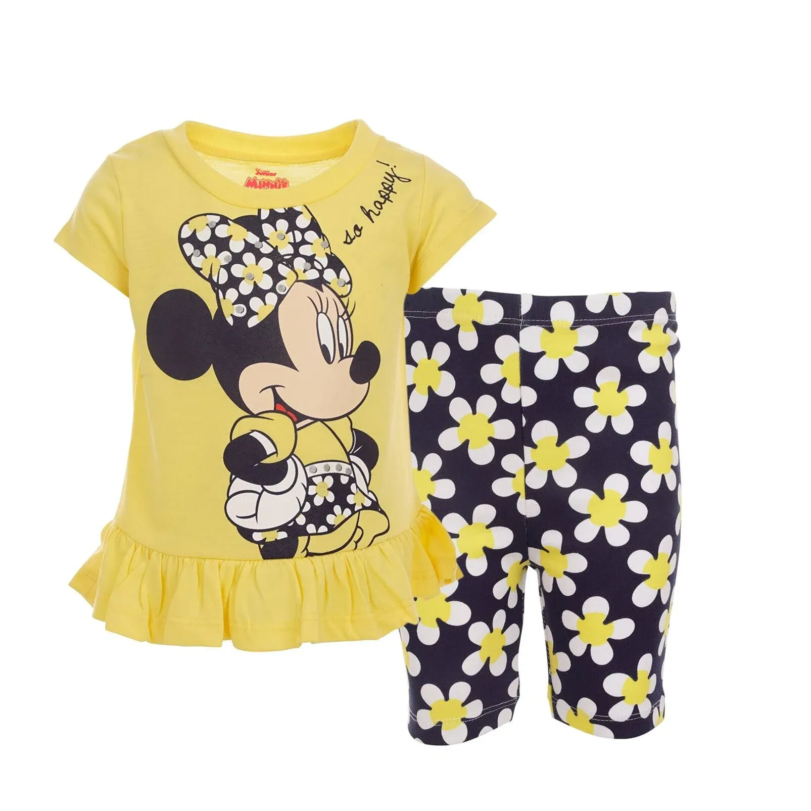 Disney Minnie Mouse Little Girls T-Shirt and Bike Shorts Outfit Set Floral Lemon ...