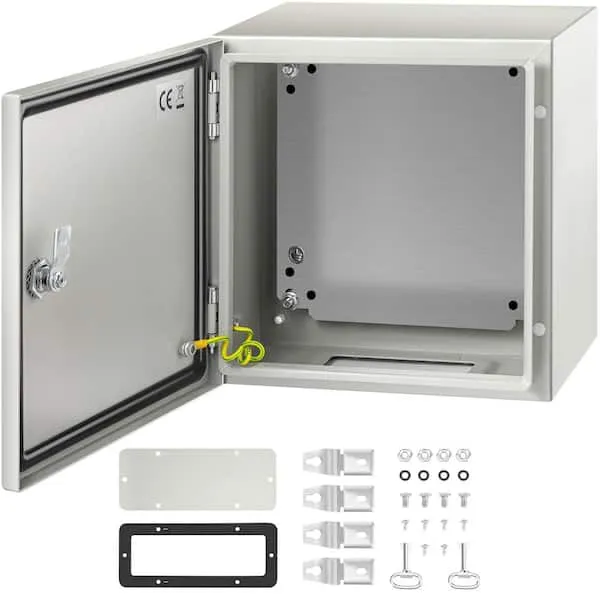 VEVOR Electrical Enclosure 20 in. x 16 in. x 8 in. Cabon Steel IP66 NEMA 4X Electrical Junction Box with Mounting Plate, Gray