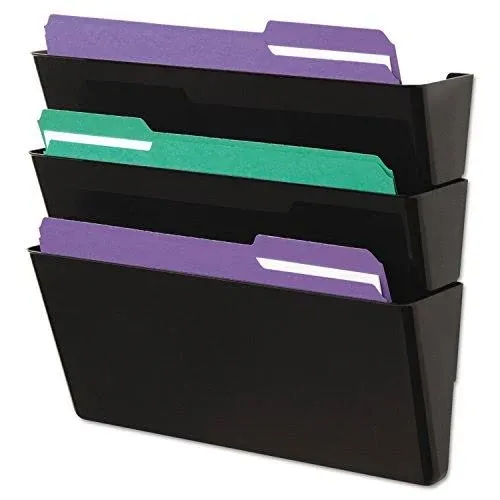 Universal Recycled Wall File Three Pocket Plastic Black