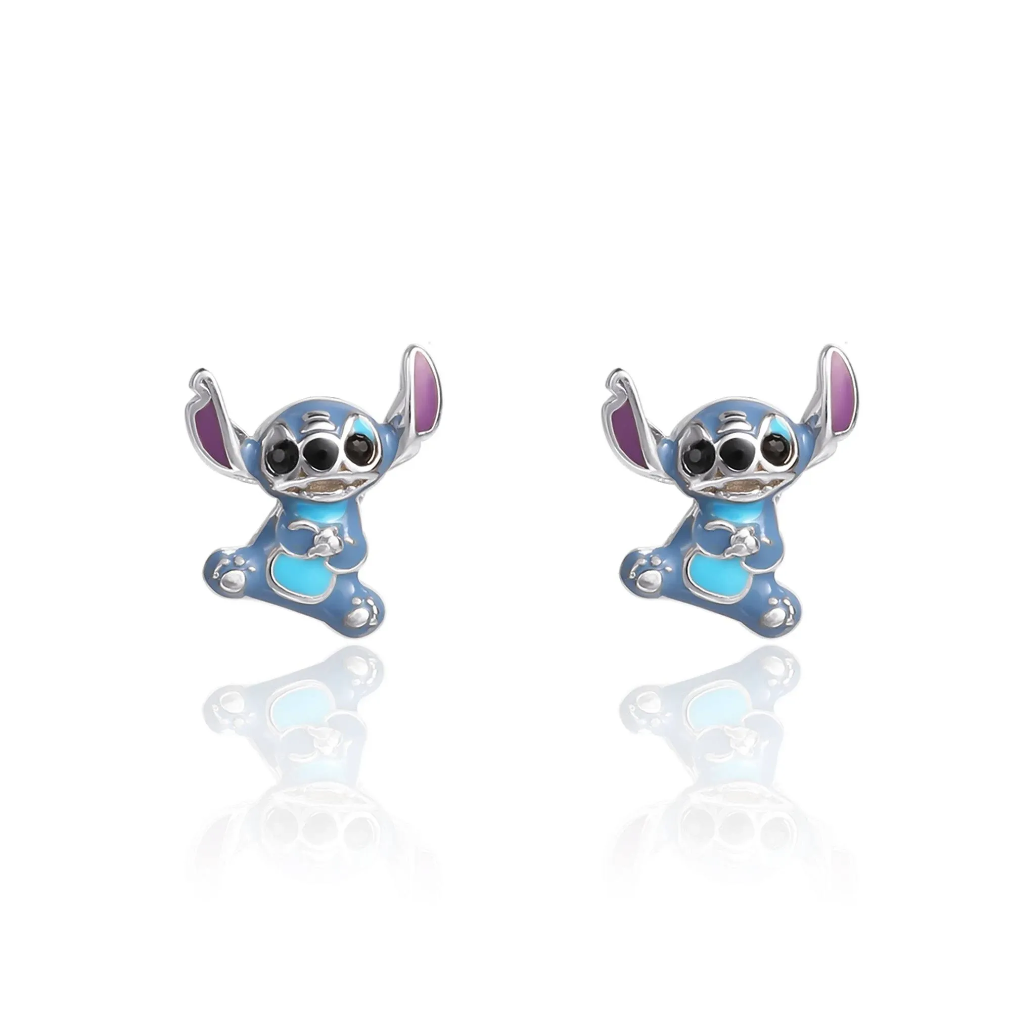 Disney Lilo and Stitch Sterling Silver 3D Blue Enamel Stud Earrings