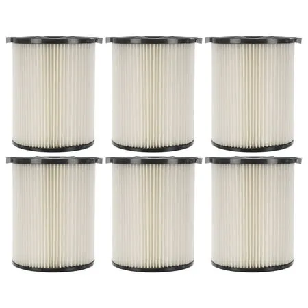 6 Pack 1-Layer Cartridge Filter Replacement Parts # 72947 Compatible with RIDGID VF4000 5-20 Gal & 6-9 Gal Husky Wet Dry Vacuums Washable & Reusable