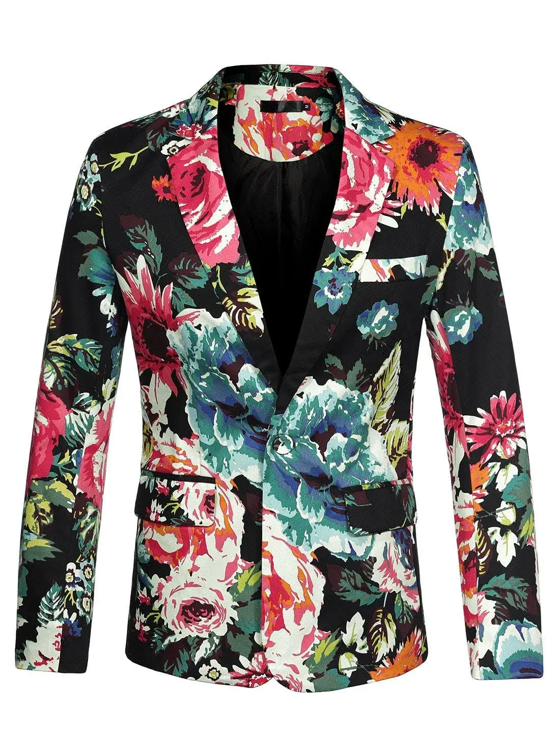 uxcell Men&#039;s Suit Blazer Slim Fit Floral Printed One Button Prom Jacket Sport Co