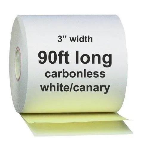 3 x 90' 2-Ply White/Canary Carbonless Kitchen Paper 50 Rolls