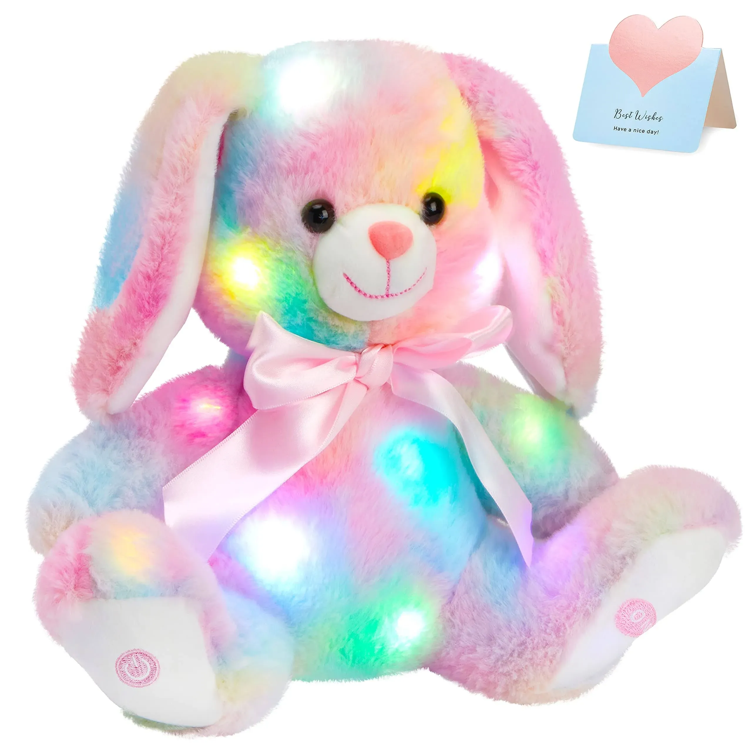 Glow Guards 10'' Light Up Rainbow Bunny Stuffed Animal Glowing Soft Rabbit Plush ...