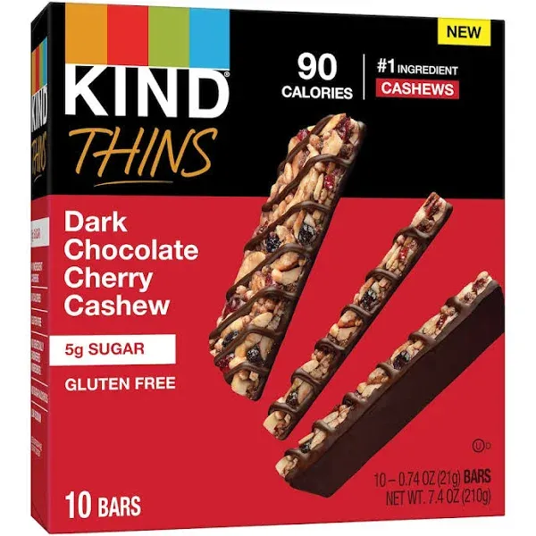 THINS Dark Chocolate Cherry Cashew, 0.74 Ounce, 10 Count, Gluten Free Bars, 5...