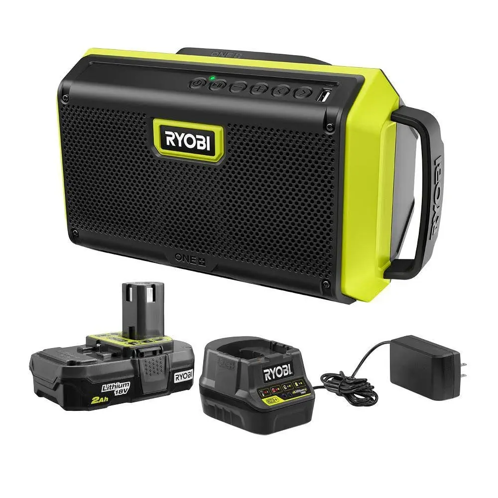 Ryobi One+ 18V Speaker with Bluetooth Wireless Technology with 2.0 Ah Battery and Charger PAD01SB