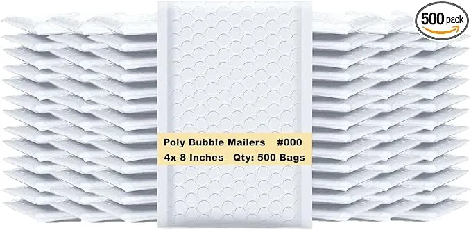 iMBAPrice 500#000 (4" x 8") PURE WHITE COLOR SELF SEAL POLY BUBBLE MAILERS PADDED SHIPPING ENVELOPES (Total 500 Bags)