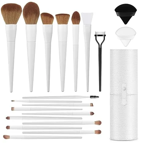 Luxbru Makeup Brushes with Case 20pcs Professional Makeup Brush Set, Foundation Powder Eyeshadow Brush Set Eyebrow Concealer Contour Travel Brushes