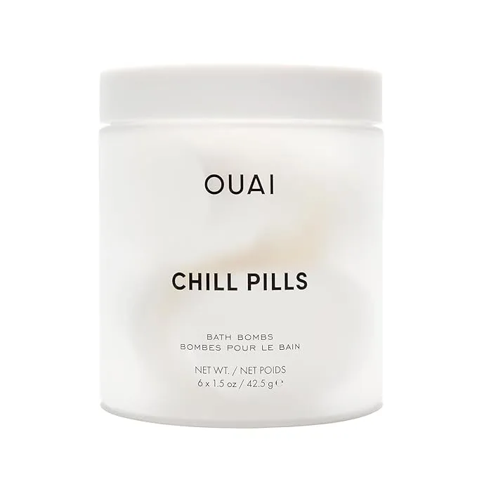 OUAI Chill Pills - Bath Bombs Scented with Jasmine and Rose - Safflower, Hemp Seed & Jojoba Oil to Improve Texture, Calm & Moisturize Dry Skin - Includes 6 Relaxing Bath Bombs (1.5 Oz Each)