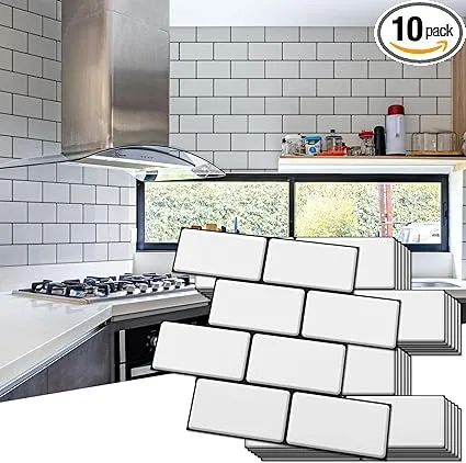 Art3d Subway Tiles Peel and Stick Backsplash, Stick on Tiles Kitchen Backsplash (10 Tiles)